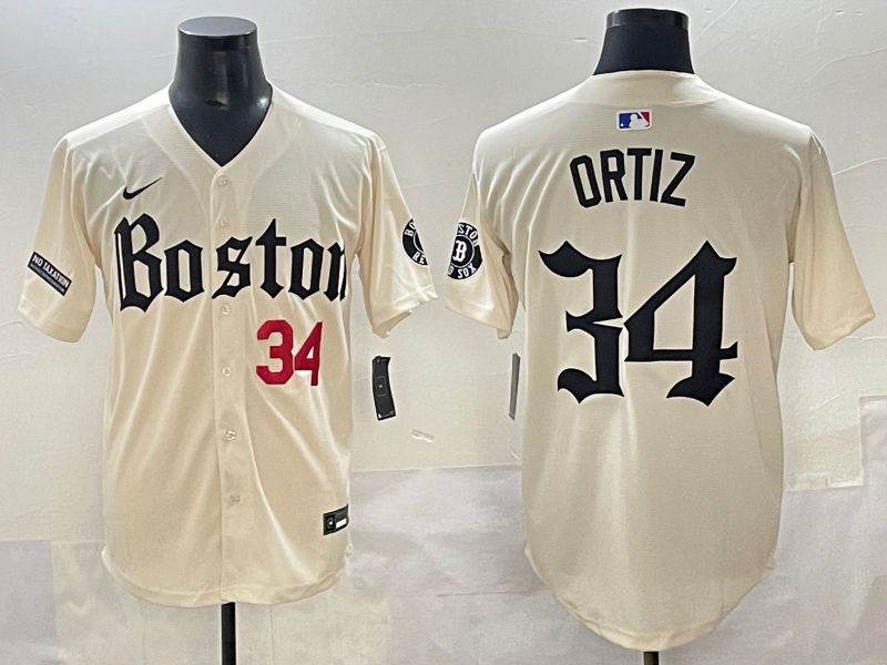 Men 2025 Boston Red Sox #34 Ortiz Cream Five generations Joint Name Nike MLB Jersey style 7